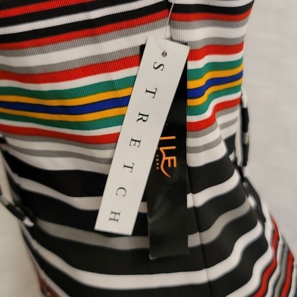 BRAND NEW I LE NEW YORK MULTI-COLOR STRIPE CASUAL DRESS - Picture 10 of 16